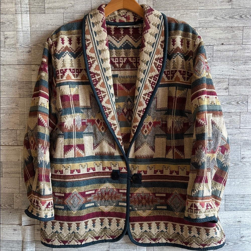 Vintage Tapestry Jacket Brocade Y2K Floral Southwestern Aztec Trench Coat